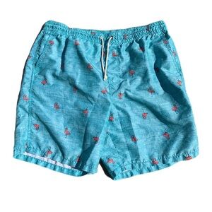 💜 Old Navy Men's L/G Teal Flamingo Print Swim Trunks | Board Shorts